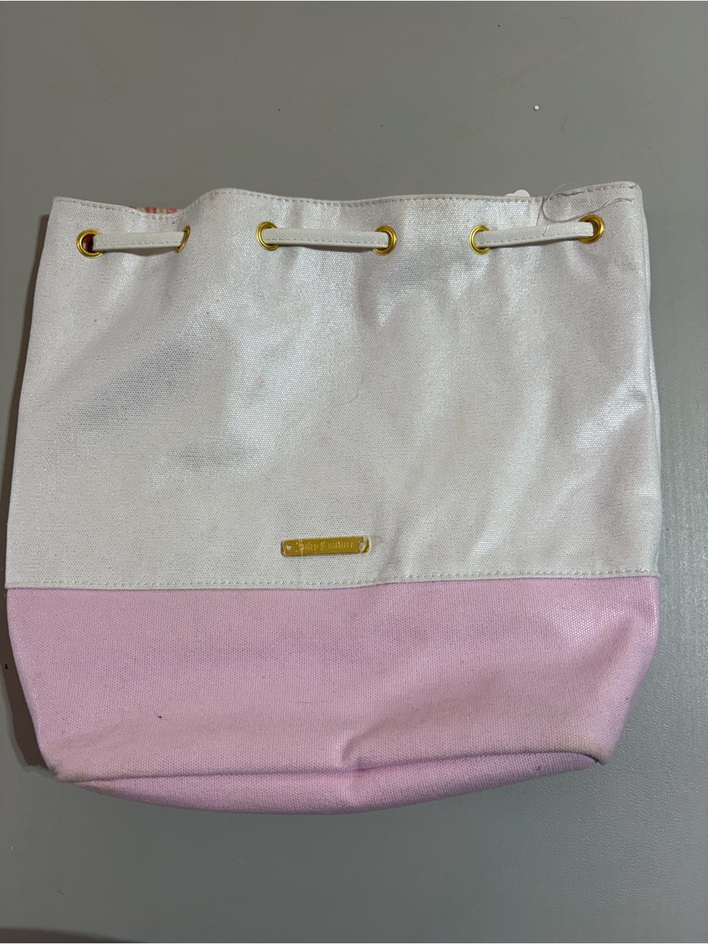 Juicy Couture Pink and Cream Two-Tone Drawstring Tote